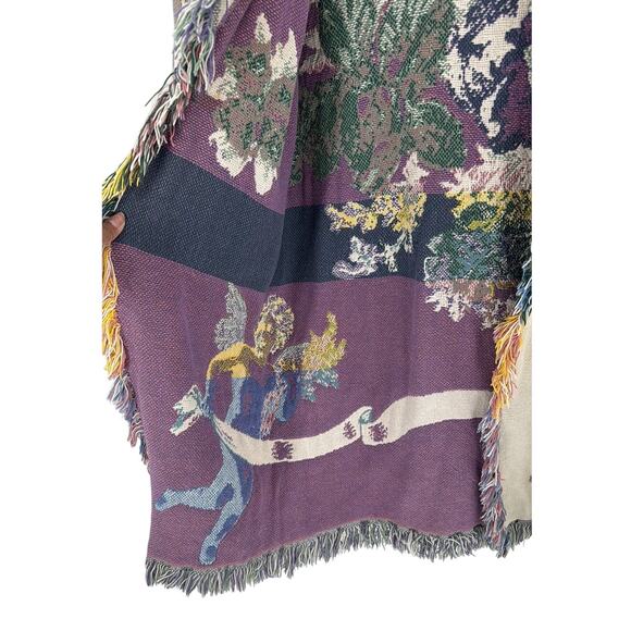 Vintage All in the Bag Coat tapestry blanket fringe 90s cherub open front size L - Picture 5 of 10